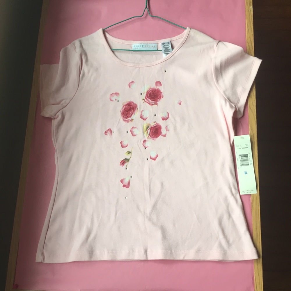 First Issue Baby Pink Floral Diamond Shirt XL